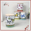 butterfly ceramic jar with wooden lid